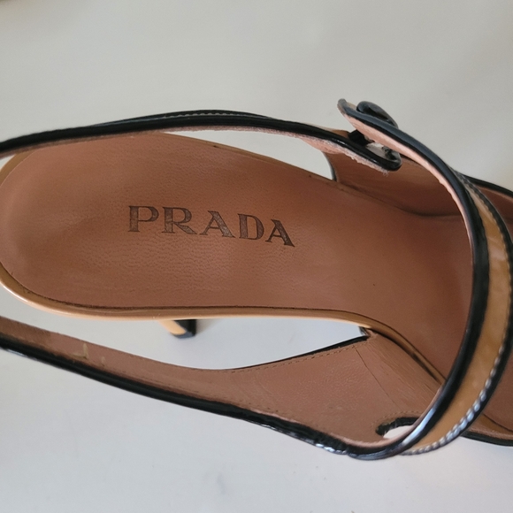 PRADA Peep Toe Leather Slingback Sandals - Picture 8 of 14